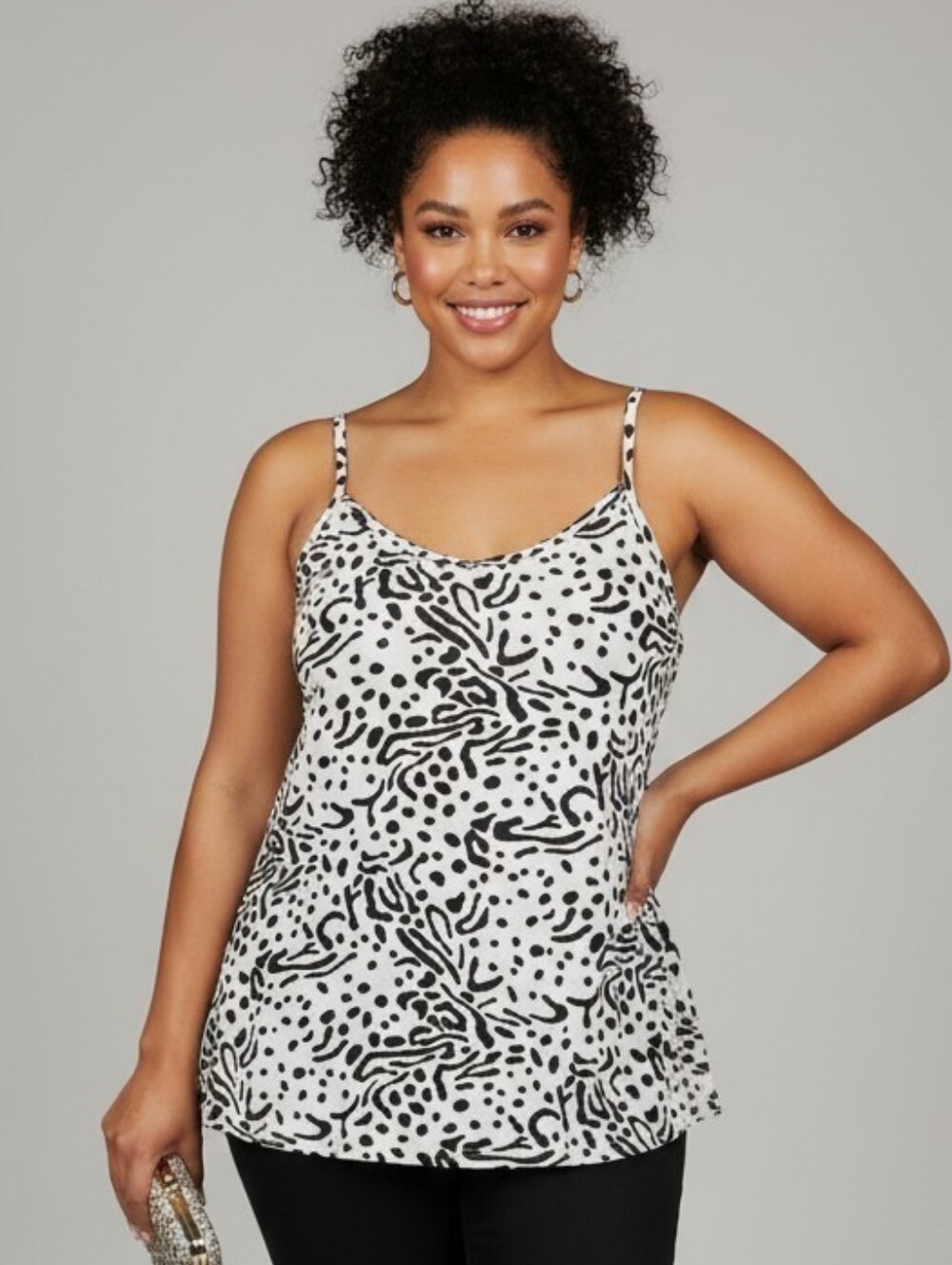 OP Black and White Abstract Print Spaghetti Strap Cami